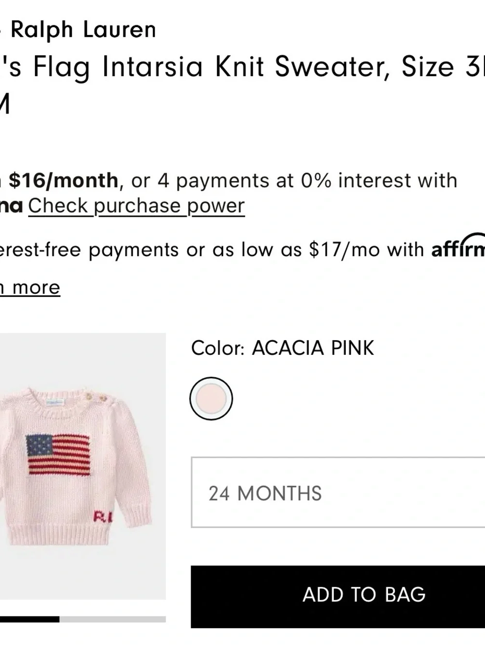 Ralph Lauren Acacia Pink Intarsia Flag Knit Sweater